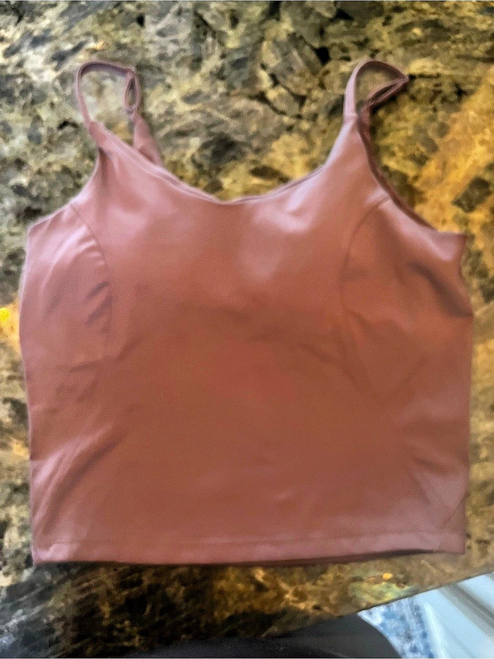 Avia Cropped chocolate brown Women's Tank Top with self bra Large